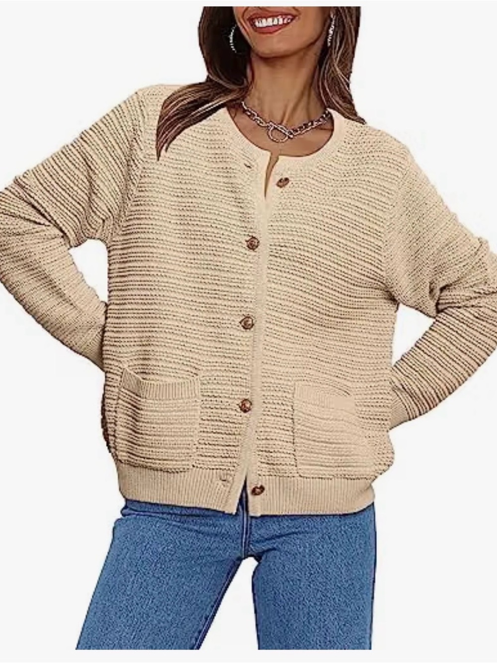 Lillusory Classic Cream Button-Up Knit Cardigan for Women